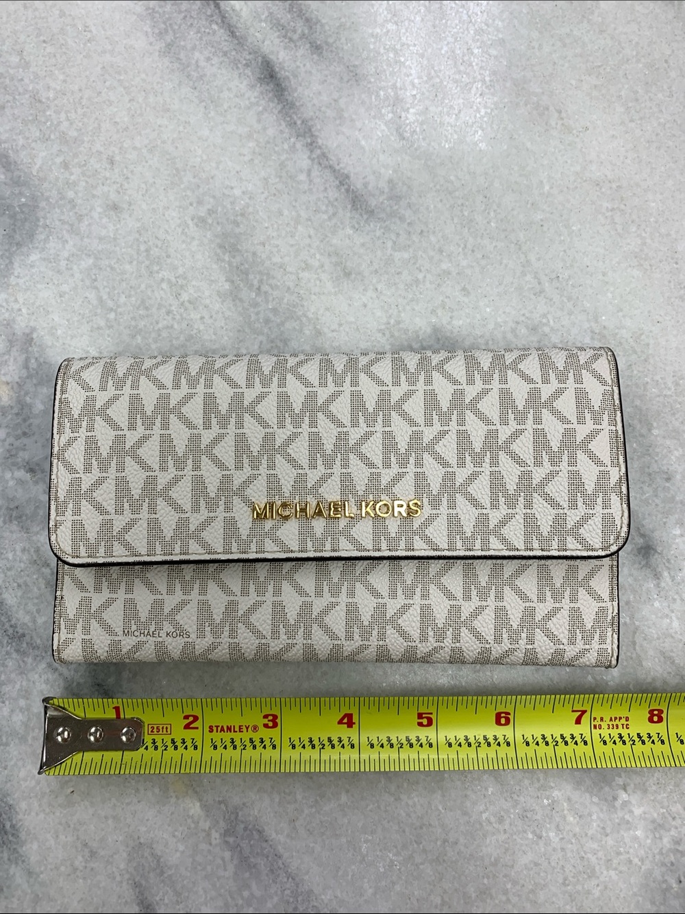 Michael Kors Beige Signature Continental Wallet with Gold Logo